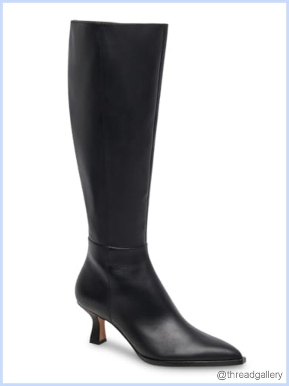 Kitten Heel Knee High Boots Pointed Toe Side Zip Tall Dress Boots